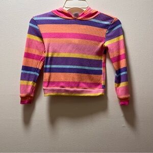 Extremely Me Girls Versatile Colorful Striped Hooded Pullover Shirt, Sz 4, Multi